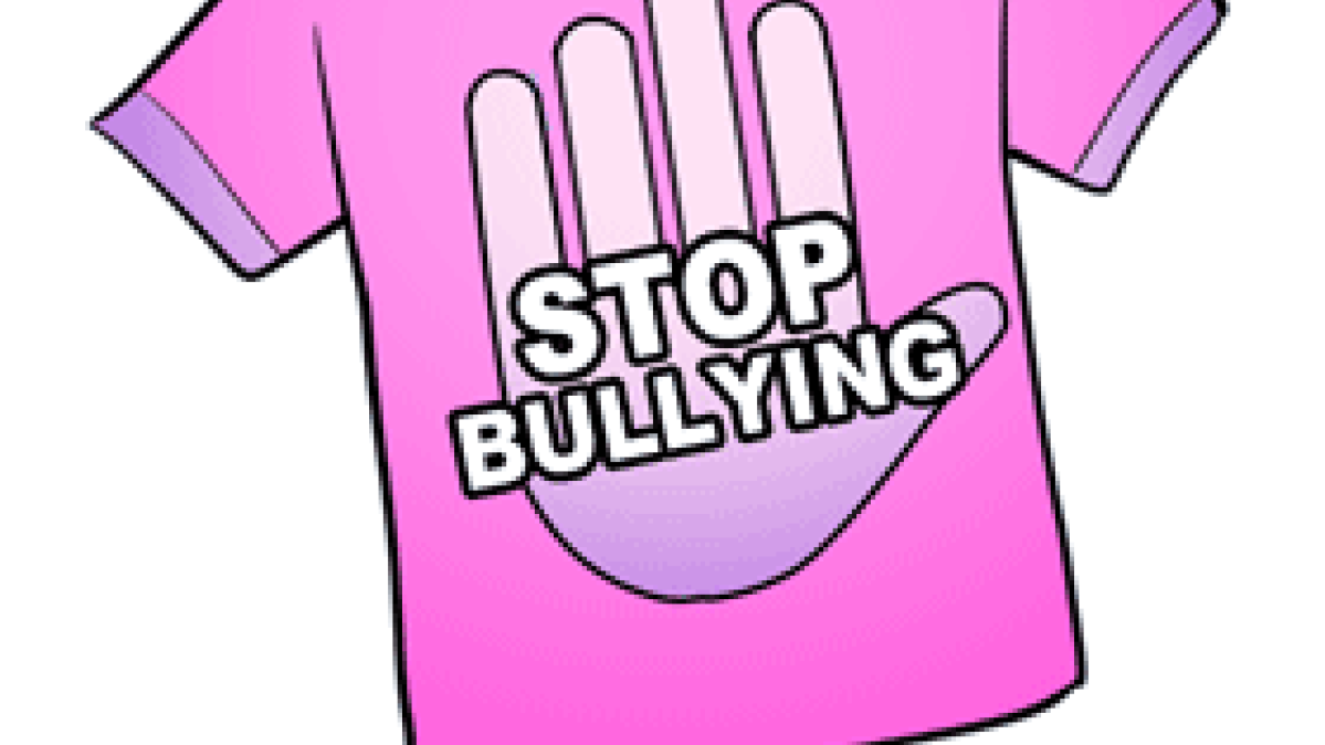 Image of a pink shirt with the phrase "STOP BULLYING"